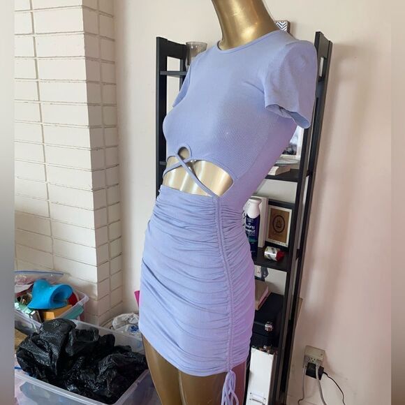 Bodycon ribbed T-shirt dress cut outs across the waist line Adjustable gathers - Picture 2 of 7